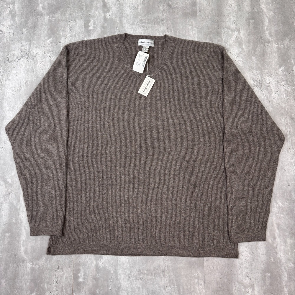 Visitor Poeta Moda Sweater Mens XL Brown Cashmere‎ Long Sleeve V Neck NWT